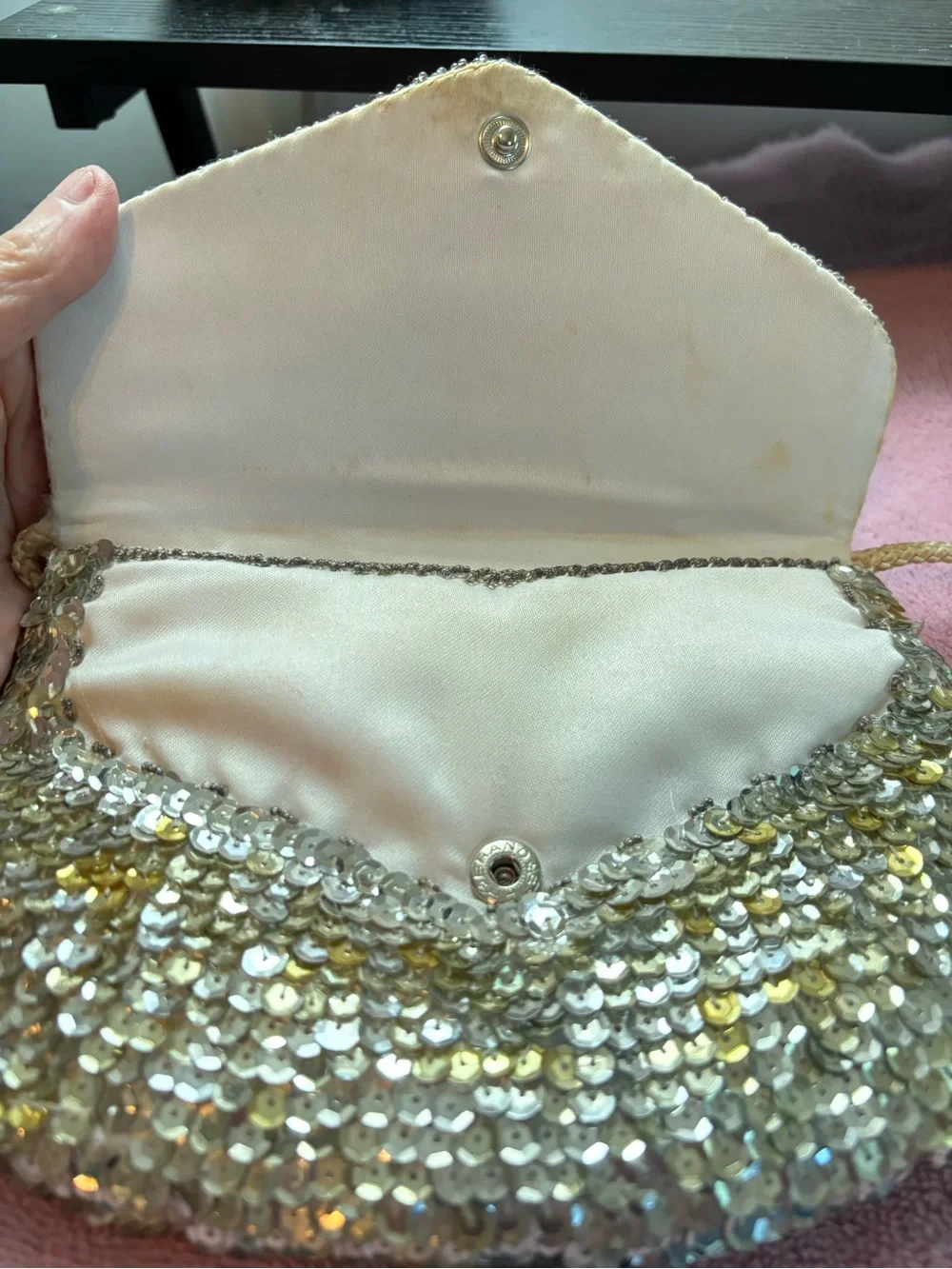 Vintage Art Deco Beaded Sequin Evening Bag Gold Silver Convertible Clutch